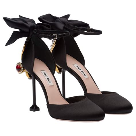 miu miu satin jewel heel with bow|Women's pumps shoes .